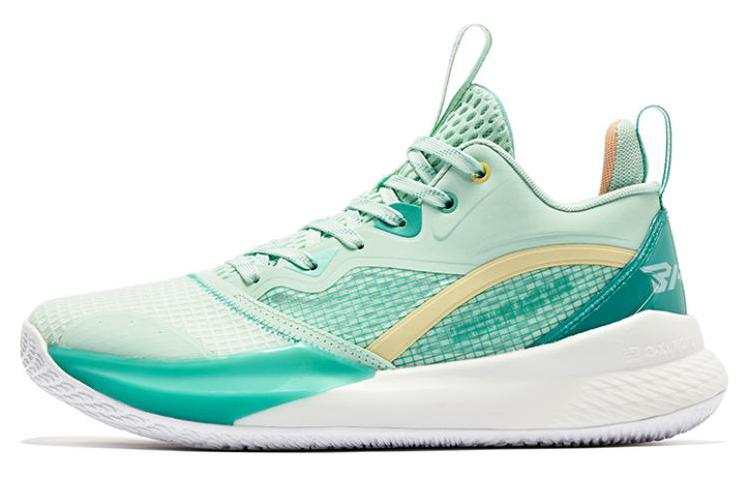 QIAODAN Cushioning Slip Resistant Abrasion Resistant Low top Basketball Shoes Men's Ice Porcelain Green