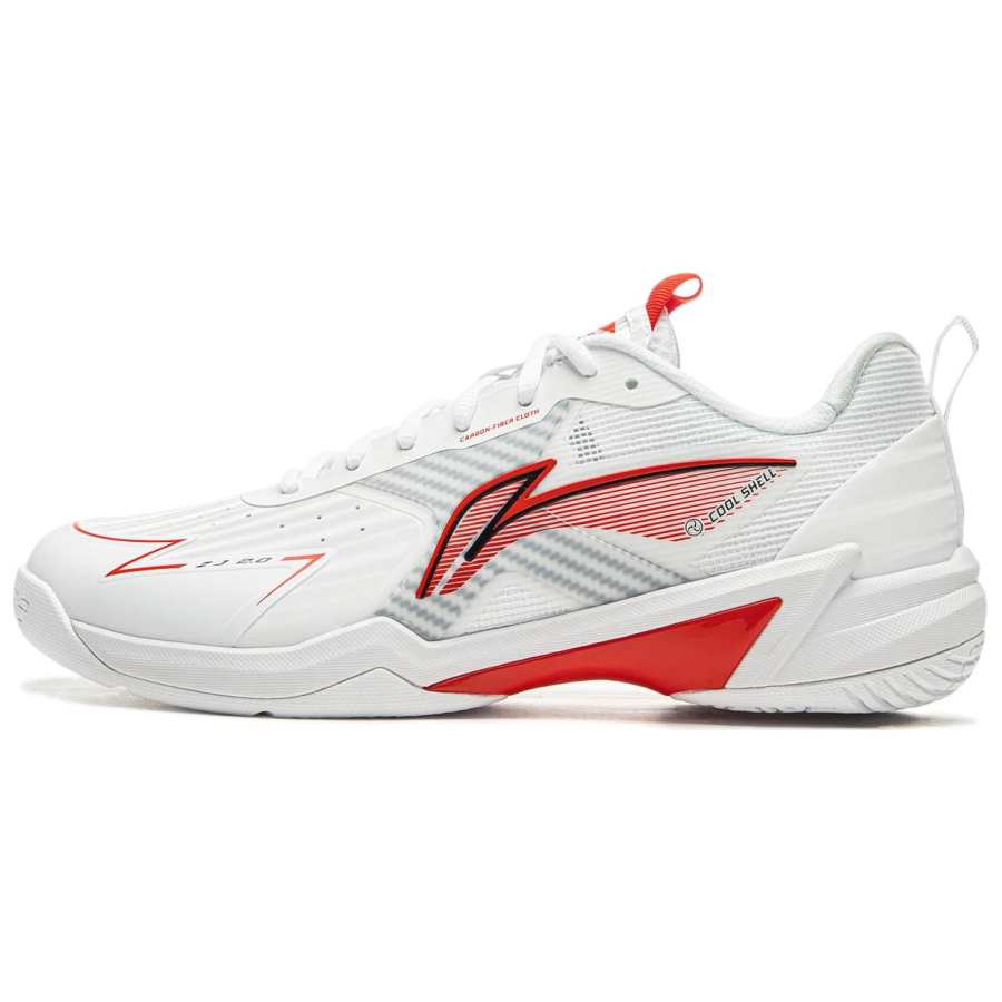 Li-Ning Li Ning Slip Resistant, Abrasion Resistant, Breathable Low top Badminton Shoes Unisex White Red