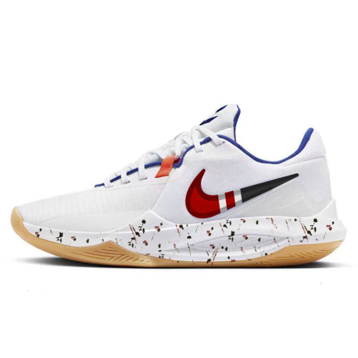 Nike Nike Precision 6 Cushioning Slip Resistant Abrasion Resistant Lightweight Low top Basketball Shoes Men's White
