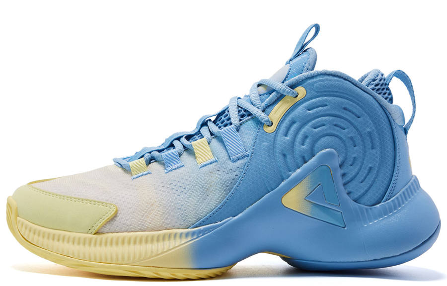 PEAK Phantom Cushioning Slip Resistant Abrasion Resistant Mid top Basketball Shoes Men's Bright Yellow Lake Blue