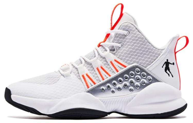 QIAODAN High top Basketball Shoes Men's Silver White Orange