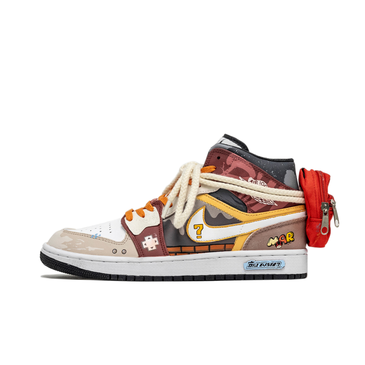 Jordan Jordan Air Jordan 1 Da Vinci Custom, Crazy Mario Abrasion Resistant Breathable Abrasion Resistant Breathable Mid top