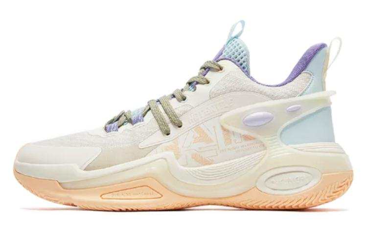 QIAODAN Q KUNGFU Cushioning Slip Resistant Abrasion Resistant Mid top Basketball Shoes Men's Yellow Blue