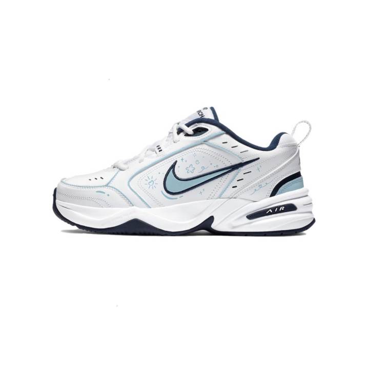 Nike Nike Air Monarch 4 Spring Letter, Innovative Manufacturing Slip Resistant Low top Chunky Sneakers Unisex White Blue