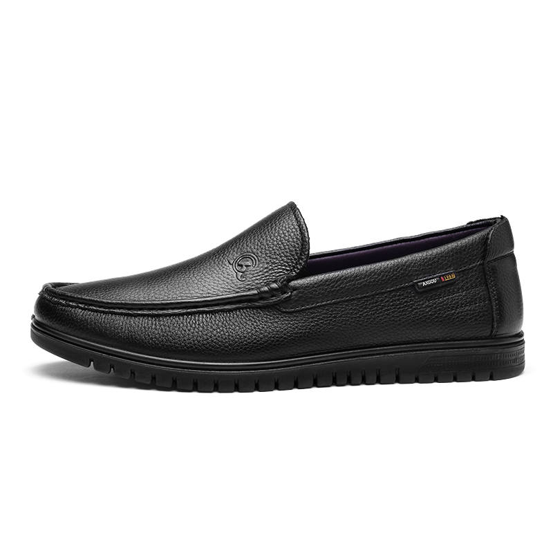 QIANGREN 3515 Top Grain Cow Leather Men's Casual Shoes Men's Black