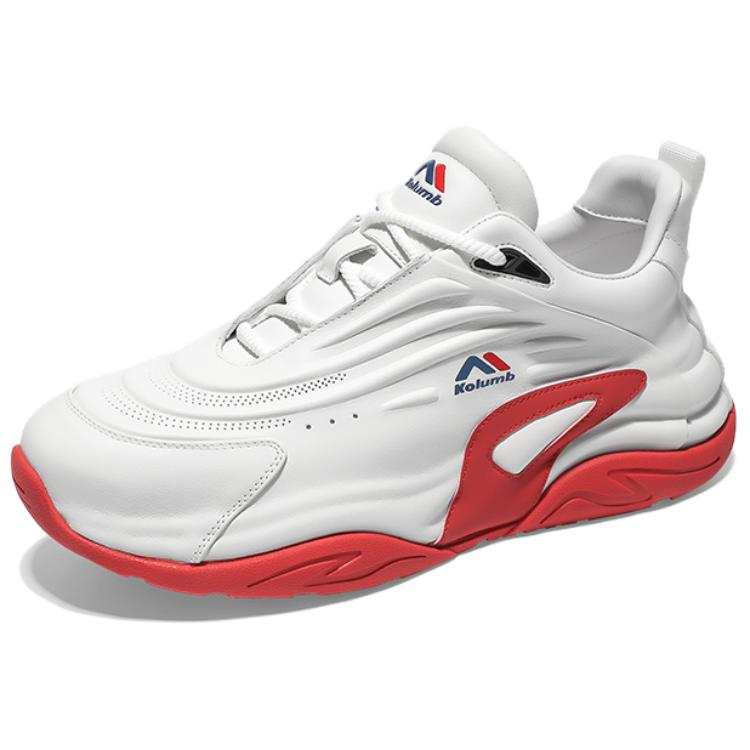 KOLUMB Top Grain Cow Leather Slip Resistant And Breathable Low top Chunky Sneakers Men's White Red