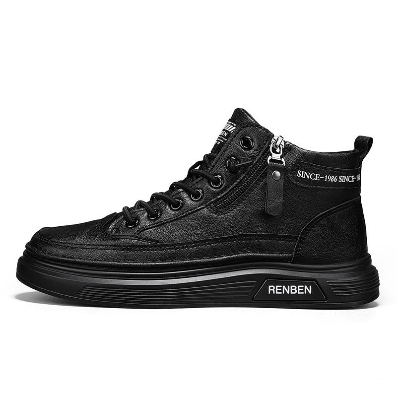 RENBEN Microfiber Leather Men's Casual Leather Shoes Men's Black