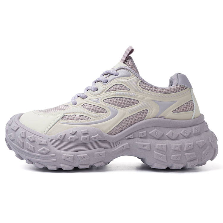 WARRIOR Synthetic Leather Lightweight Low top Chunky Sneakers Women's Beige Purple 1.0
