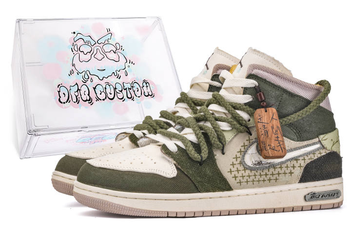 Jordan Jordan Air Jordan 1 Da Vinci Custom, Box, Longjing Cushioning Slip Resistant Cushioning Slip Resistant Mid top