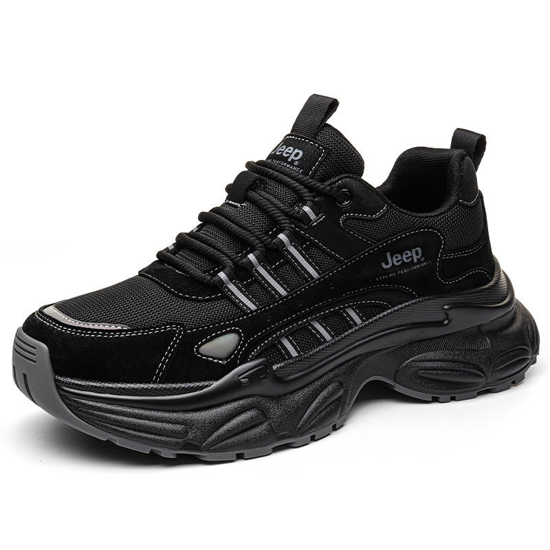 Jeep Outdoor Commute Fashion Cushioning Abrasion Resistant Height Increasing Low top Chunky Sneakers Men's Black
