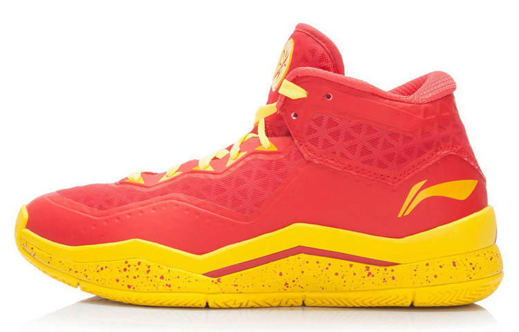 Li-Ning Li Ning WOW 3 Trendy Cushioning Slip Resistant Cushioning Slip Resistant Mid top Basketball Shoes Men's Yellow Red