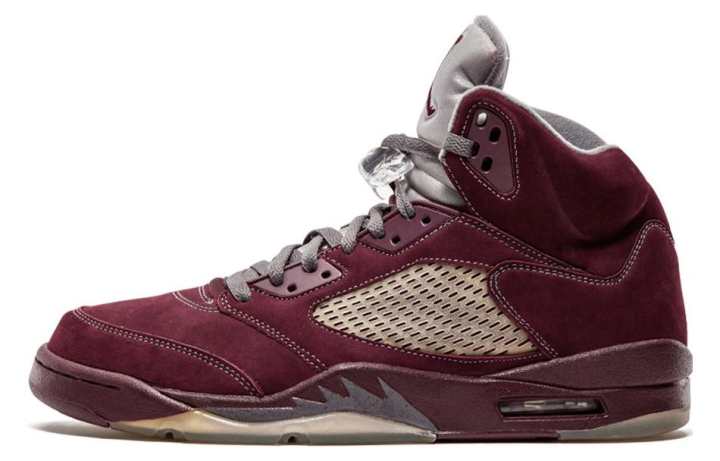 Jordan Jordan Air Jordan 5 Burgundy Leather Comfortable Cushioning Slip Resistant Abrasion Resistant High top