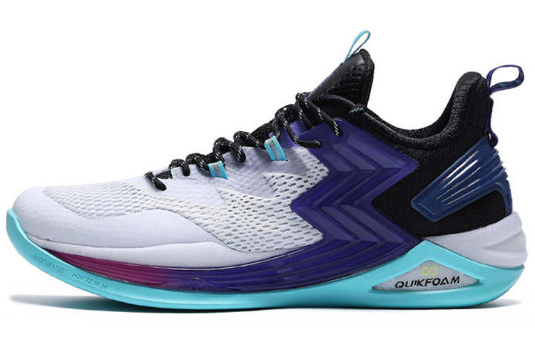 361° QU!KFOAM Fabric Cushioning Slip Resistant Abrasion Resistant Mid top Basketball Shoes Men's White Blue Purple