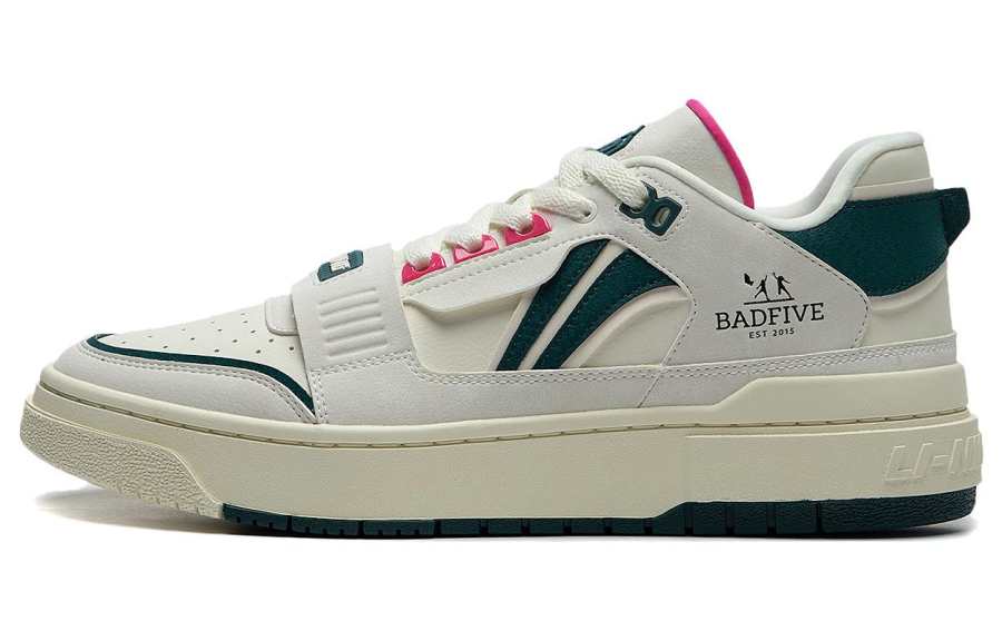 Li-Ning Li Ning Rookie Synthetic Leather Slip Resistant Cushioning Low top Basketball Shoes Unisex White Green