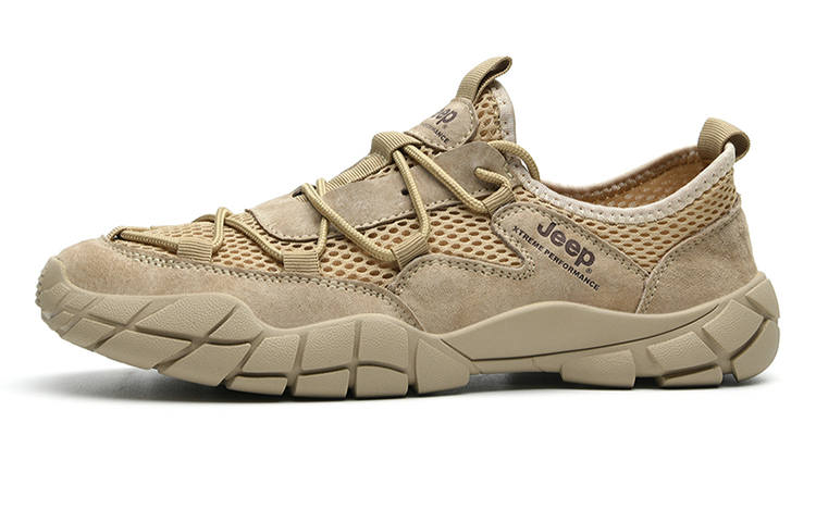 Jeep Leather Lightweight Cushioning Abrasion Resistant Low top Hiking Shoes Men's Sand