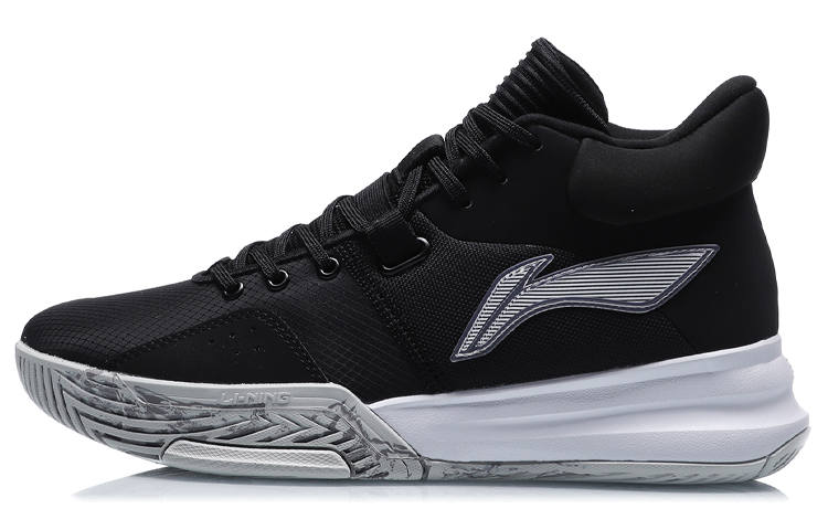 Li-Ning Li Ning Comfortable Cushioning Slip Resistant Abrasion Resistant Lightweight Mid top Basketball Shoes Men's Black