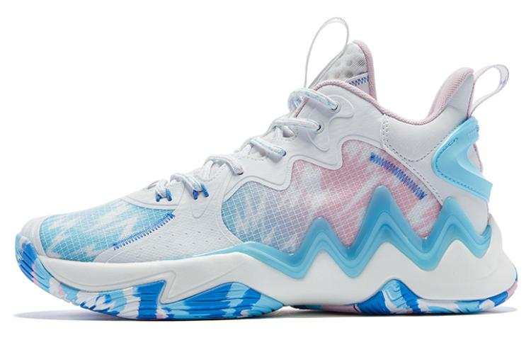 QIAODAN Cushioning Slip Resistant Basketball Shoes Men's White Pink Blue