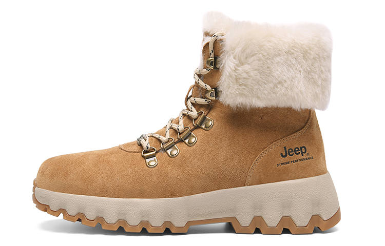 Jeep Thickened And Fleece Lined, Shearling Thermal Crew Snow Boots Unisex Sand