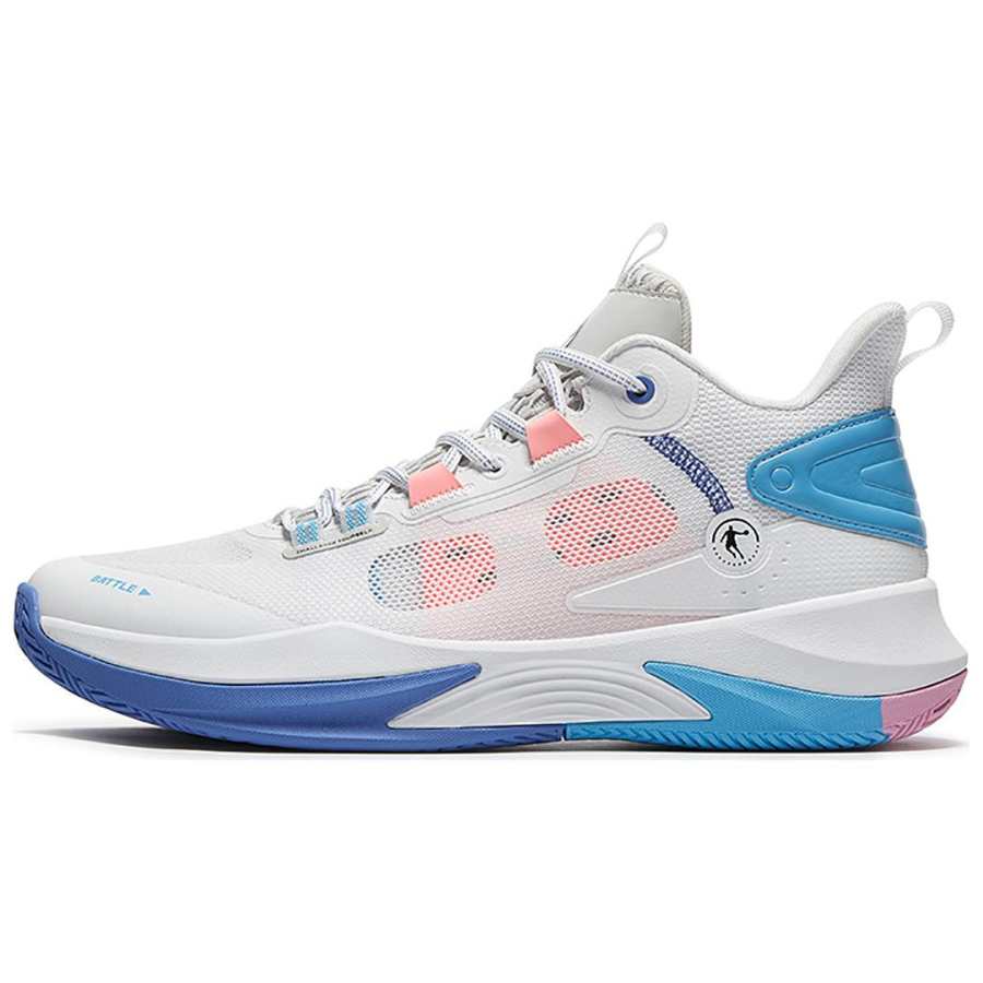 QIAODAN Slip Resistant Abrasion Resistant Low top Basketball Shoes Men's White Blue