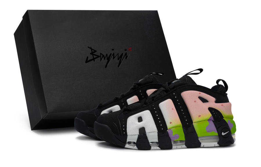 Nike Nike Air More Uptempo Slip Resistant Abrasion Resistant Low top Basketball Shoes Unisex Black Pink Green