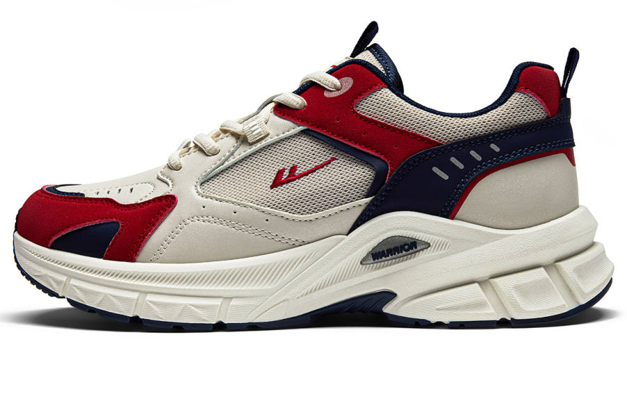 Warrior Slip Resistant, Abrasion Resistant, Height Increasing Low top Chunky Sneakers Men's Beige Red Blue
