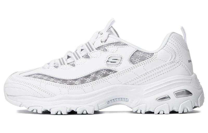 Skechers D'Lites 1.0 Leather Low top Chunky Sneakers Women's White Silver