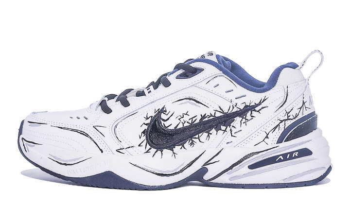 Nike Nike Air Monarch 4 Abrasion Resistant Low top Chunky Sneakers Unisex Black White Blue