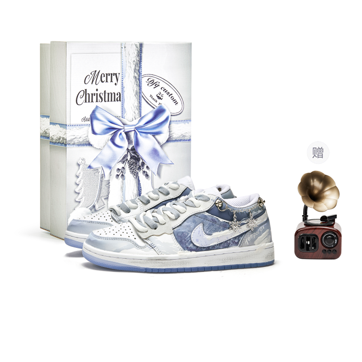 Jordan Jordan Air Jordan 1 Da Vinci Custom, Winter Letter, Christmas Limited Edition, Box, Snowy Season Slip Resistant