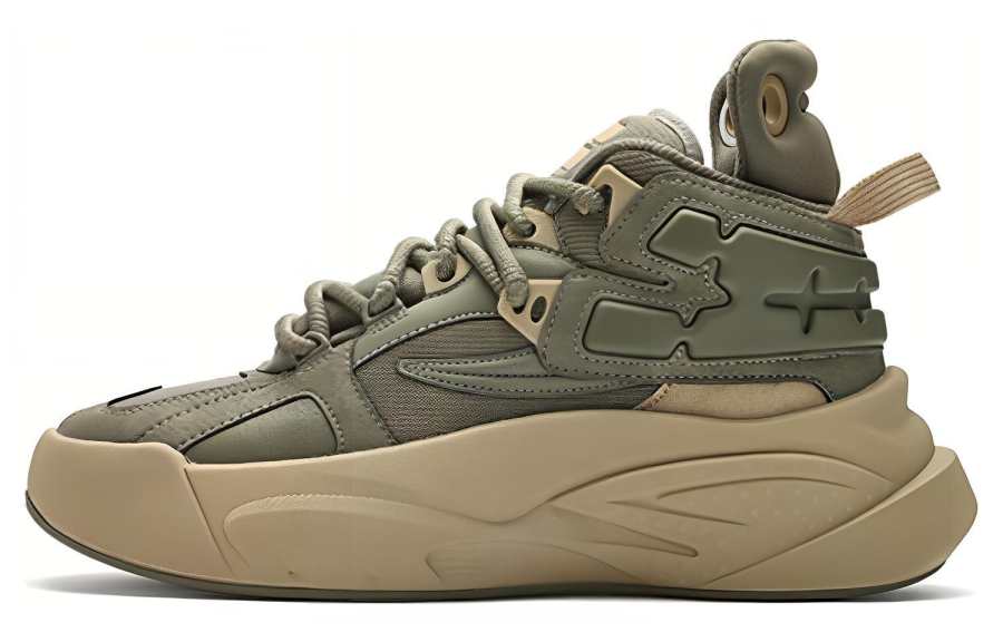FILA FUSION THE MASH Comfortable Cushioning, Wear Resistant Mid top Vintage Basketball Shoes Men's Green Yellow