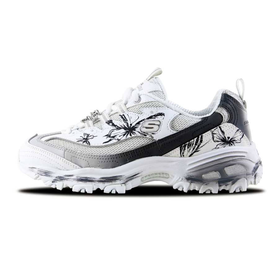 Skechers D'Lites 1.0 Butterfly Seal Slip Resistant And Breathable Low top Chunky Sneakers Women's White Gray Black