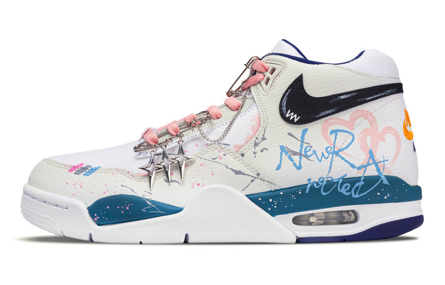 Nike Nike Flight Legacy Heart Signal Abrasion Resistant Mid top Vintage Basketball Shoes Men's Beige Blue Pink