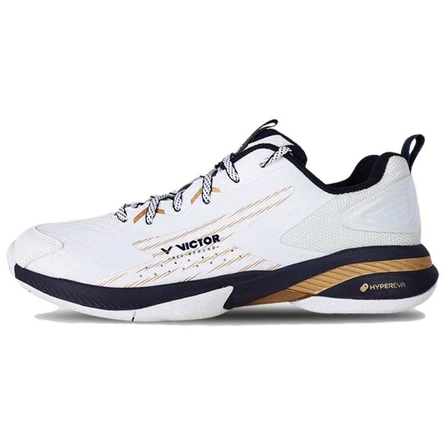 VICTOR 970TD Slip Resistant Abrasion Resistant Low top Badminton Shoes Unisex White Blue Gold