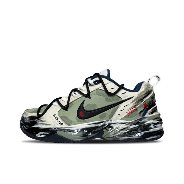 Nike Nike Air Monarch 4 Red Star, Camouflage, Vintage, Distressed Abrasion Resistant Low top Chunky Sneakers Unisex