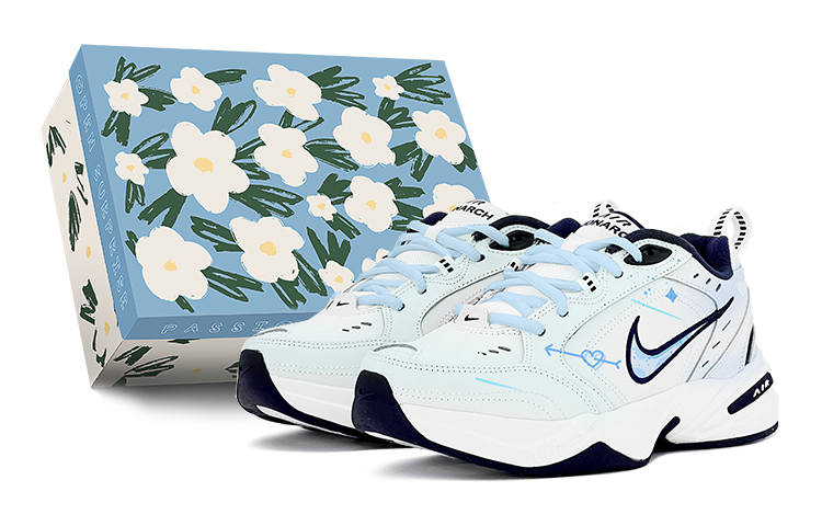 Nike Nike Air Monarch 4 Preppy Style, Blue Camouflage, Cupid Pu Support Low top Chunky Sneakers Unisex Blue White