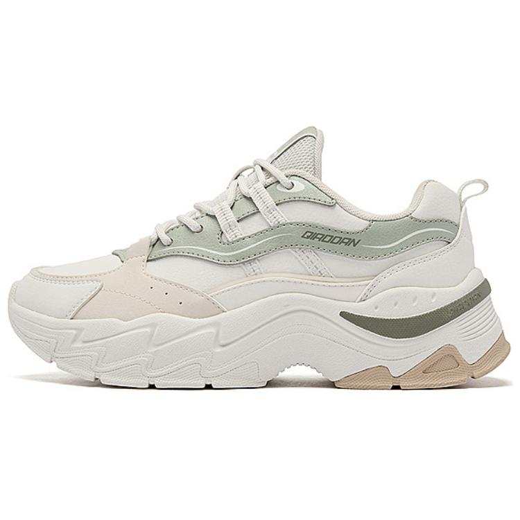 QIAODAN Synthetic Leather Slip Resistant Lightweight Non slip Lightweight Low top Chunky Sneakers Women's White Green