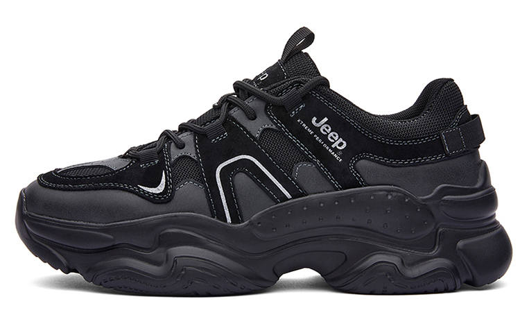 Jeep Textile, Synthetic Leather Abrasion Resistant Height Increasing Low top Outdoor Shoes Men's Black