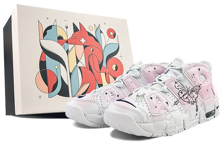 Nike Nike Air More Uptempo Mid top Vintage Basketball Shoes GS Pink White Black