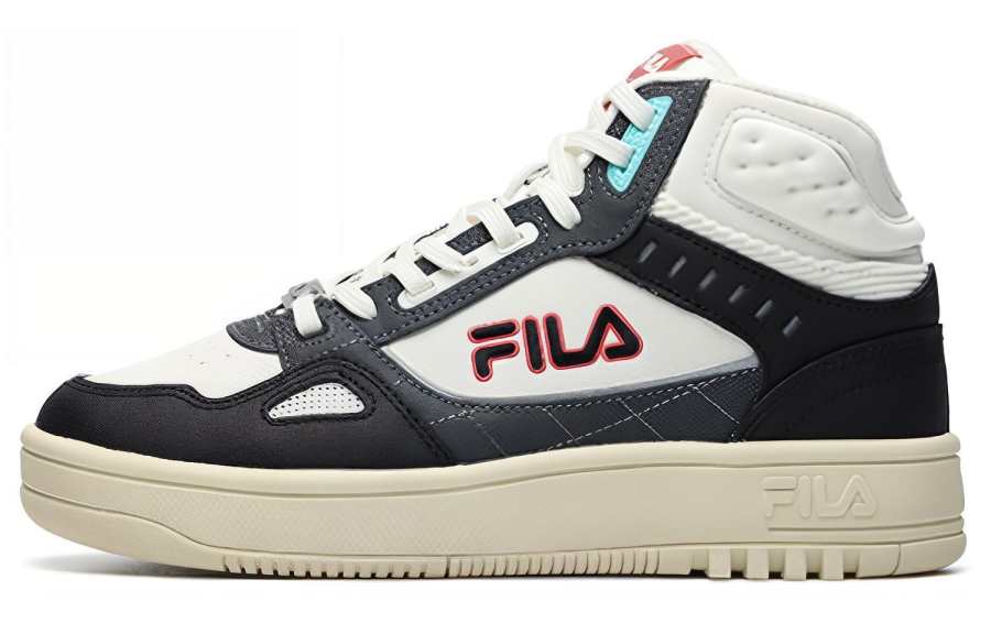 FILA Glory Mid Synthetic Leather Fleece High top Vintage Basketball Shoes Women's Black White