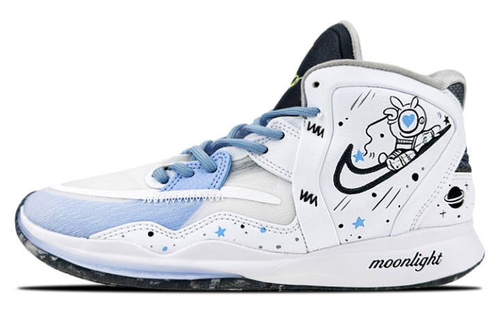 Nike Nike Kyrie 8 Infinity Slip Resistant Abrasion Resistant Mid top Basketball Shoes Unisex White Blue