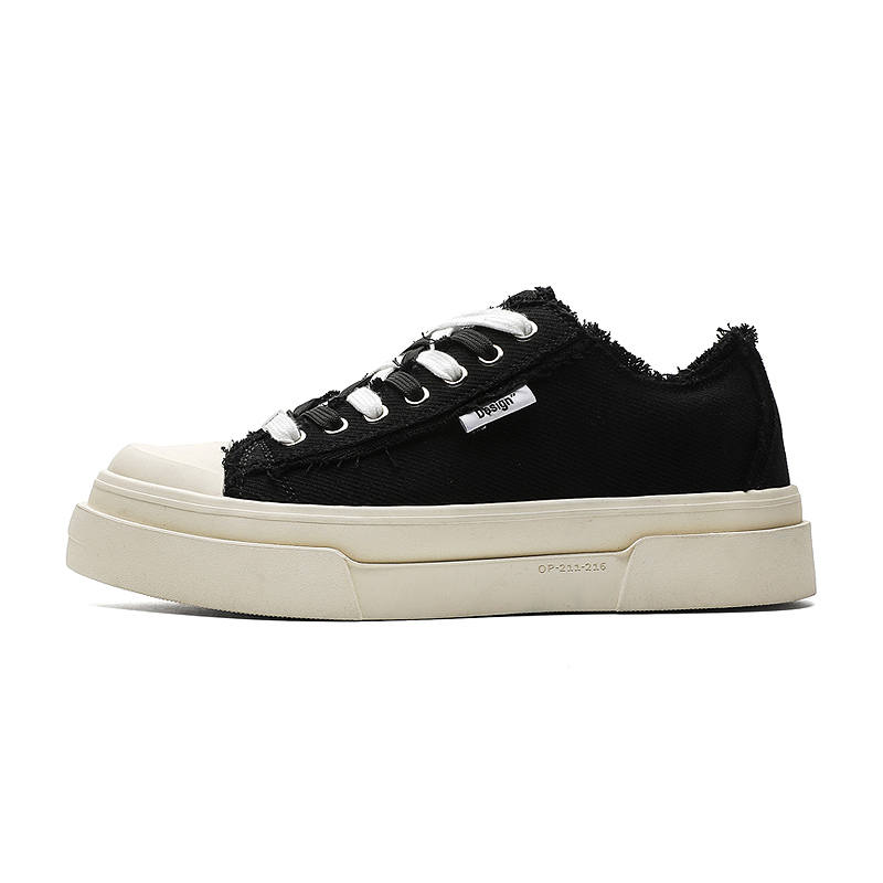 OUBT Color Block Double Shoelace Design Breathable And Slip Resistant Low top Canvas Shoes Unisex Black