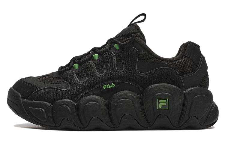 FILA Croissant Textile, Synthetic Leather, TPU Cushioning Low top Chunky Sneakers Men's Black Fleece Lined