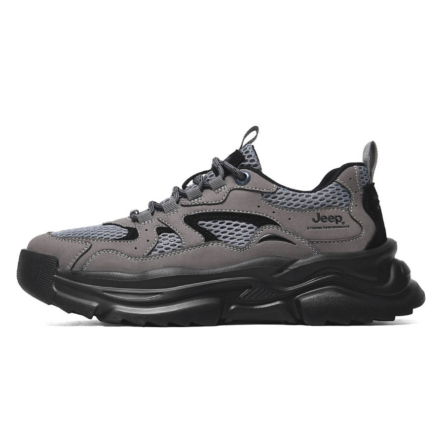 Jeep Textile, Split Cow Leather Low top Hiking Shoes Men's Gray