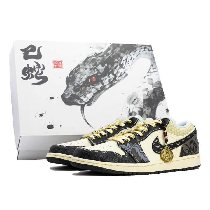 Jordan Jordan Air Jordan 1 LOW SE Dragon Scale Golden Snake Box Cow Leather Slip Resistant Abrasion Resistant Low top