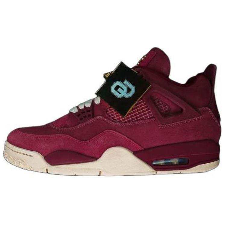 Jordan Jordan Air Jordan 4 Slip Resistant Abrasion Resistant Mid top Basketball Shoes Unisex Burgundy