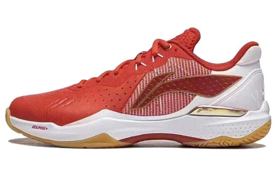 Li-Ning Li Ning Textile, Synthetic Leather Cushioning Slip Resistant Low top Badminton Shoes Unisex Red