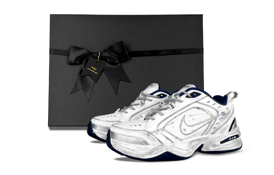 Nike Nike Air Monarch 4 Abrasion Resistant Slip Resistant Low top Chunky Sneakers Unisex White Silver