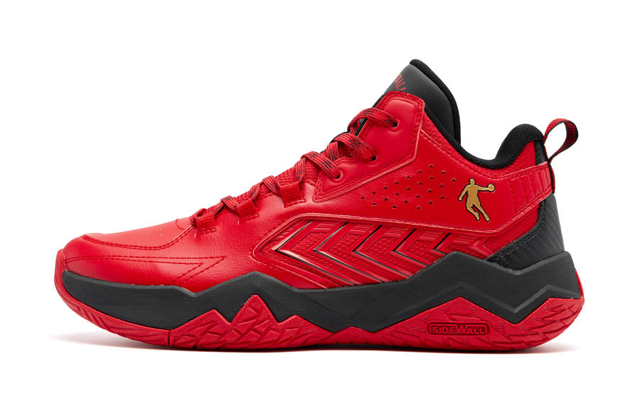 QIAODAN Cushioning, Wear Resistant Mid Top Basketball Shoes Men's Red Black