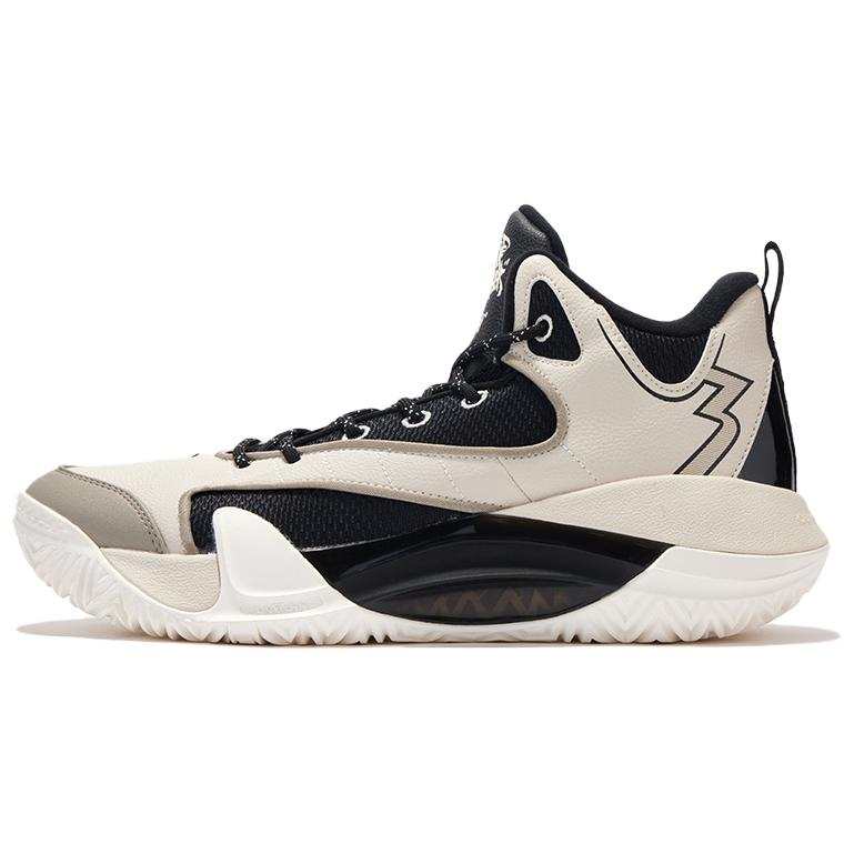 361° Slip Resistant Abrasion Resistant Mid top Basketball Shoes Men's Beige Black