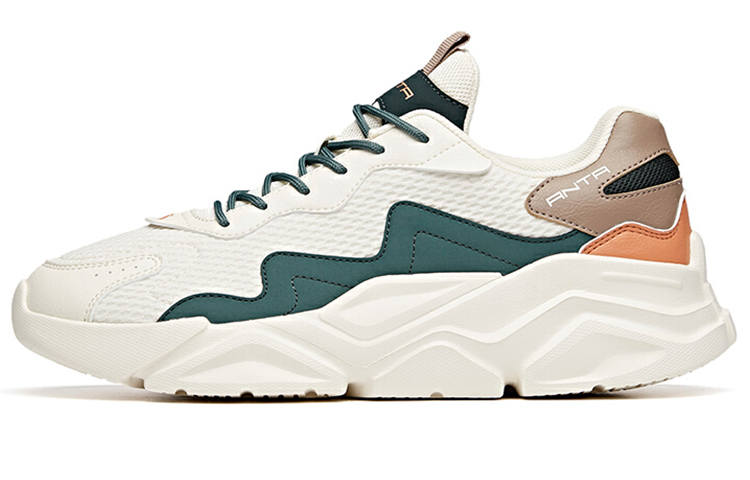 Anta Textile, Synthetic Leather Abrasion Resistant Breathable Low top Chunky Sneakers Men's White Gray Green