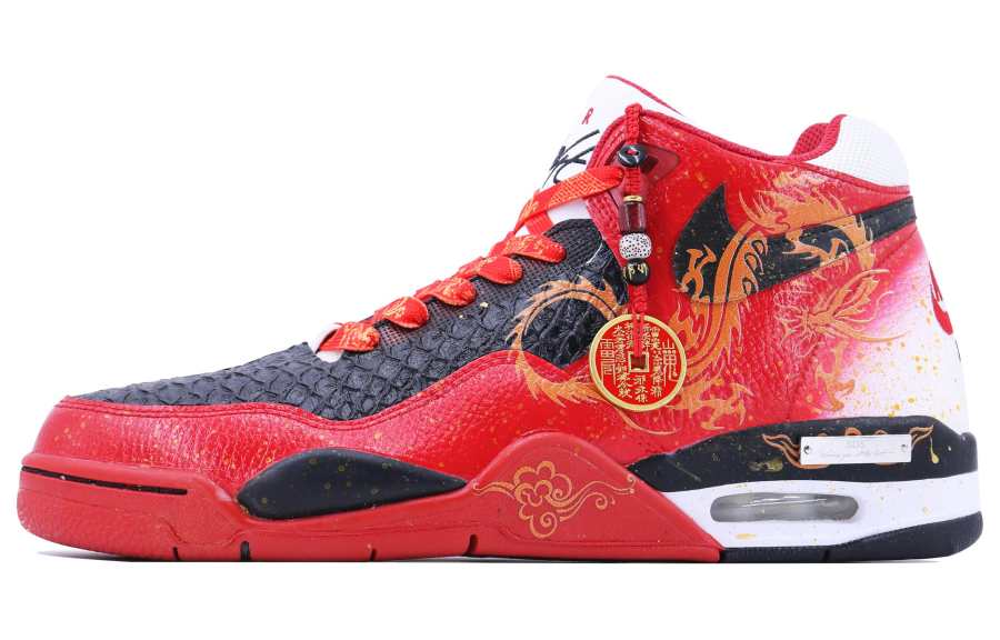 Nike Nike Flight Legacy Longyuan SDS Anti-Slip Wear-Resistant Mid-Top Vintage Basketball Shoes Unisex Black Red Gold